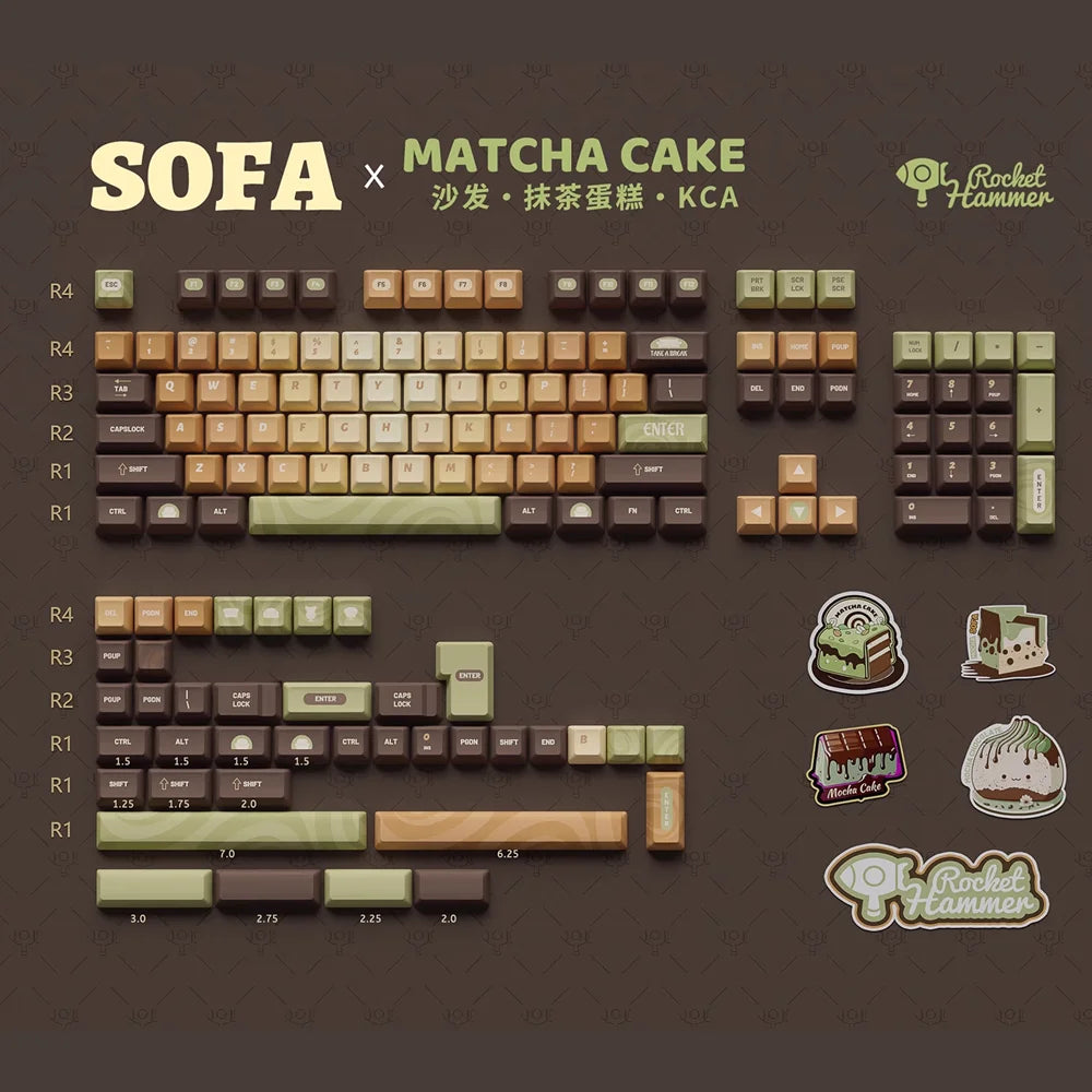 Matcha Cake Keycap PBT 142 Keys KCA Profile DYE Sublimation Custom Design For Cherry MX Switches Mechanical Keyboard