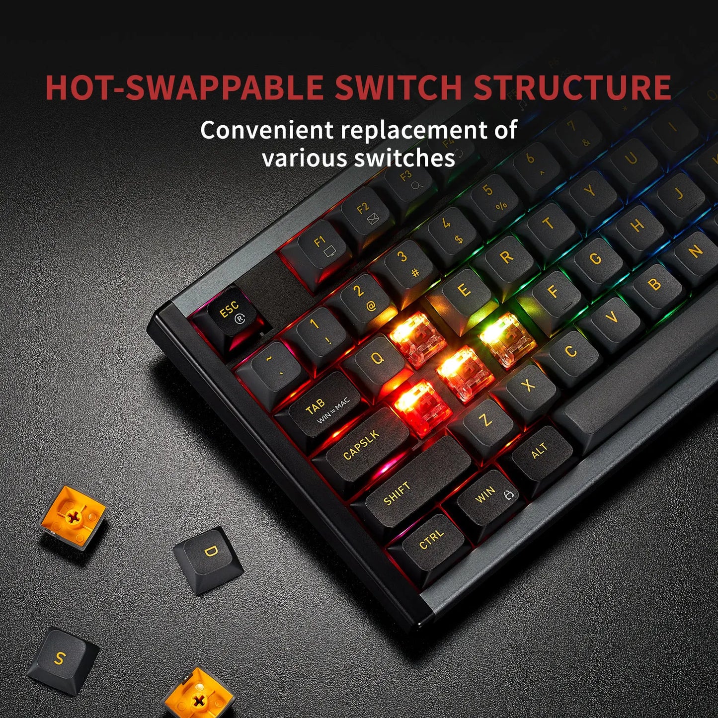 HEXGEARS I3 Mechanical Keyboard Kailh MX Switch 87 Key RGB Hotswap Type-C Wired Keyboard Ergonomics PBT Keycaps for PC,Mac