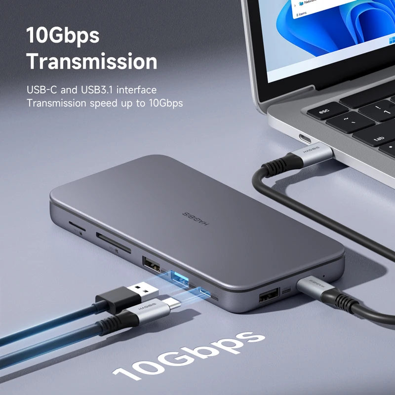 Hagibis 9 in 1 USB C HUB with M.2 NVMe/SATA SSD Enclosure 4K HDMI-compatible 100W PD USB 3.1 Docking station for Windows mac OS