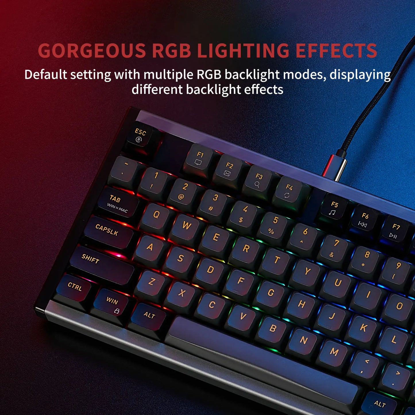 HEXGEARS I3 Mechanical Keyboard Kailh MX Switch 87 Key RGB Hotswap Type-C Wired Keyboard Ergonomics PBT Keycaps for PC,Mac